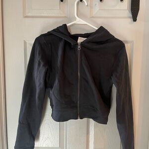 American Eagle Outfitters Black Zip-Up Crop Hoodie